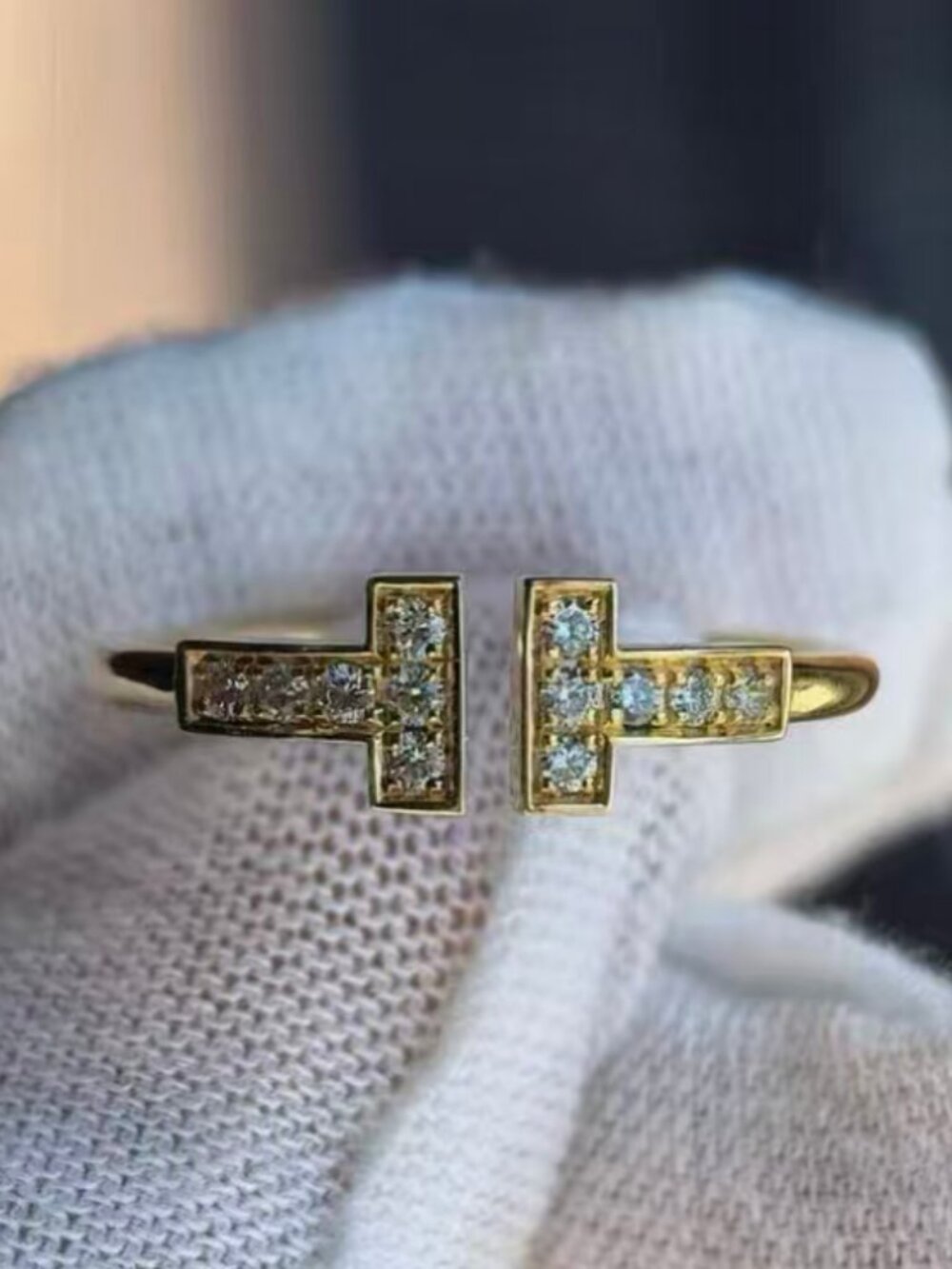 Tiffany T Wire Diamond 18k Yellow Gold Band Ring